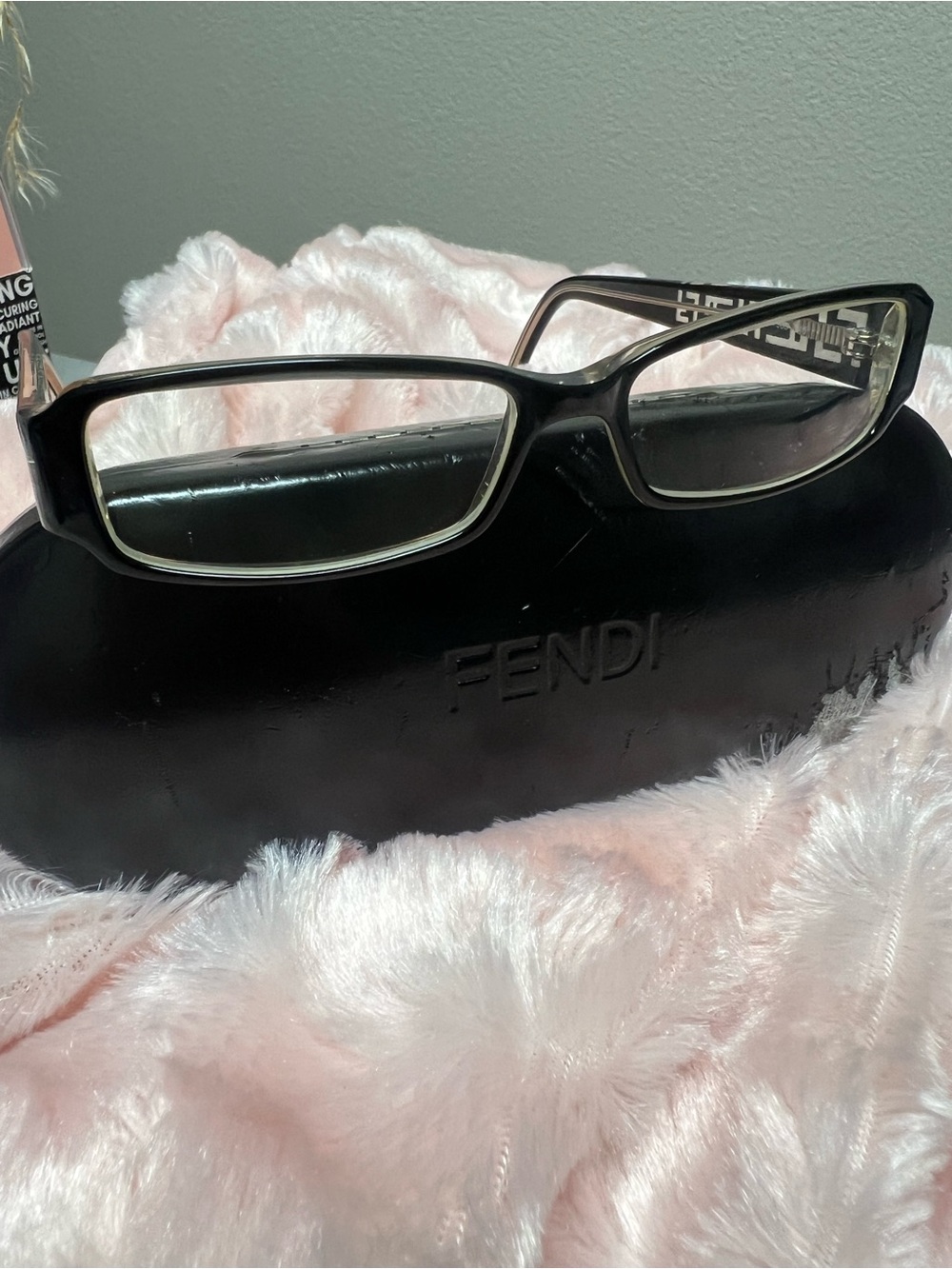 Authentic Fendi Black Rectangular Women's Glasses with Subtle Logo Arms